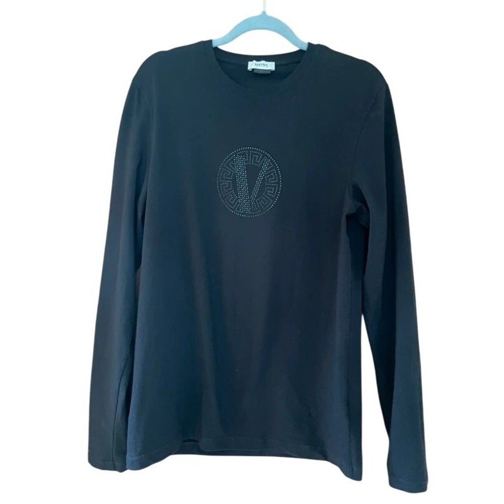 Versace Collection‎ Mens Black Long Sleeve Studded V Logo Medusa T-Shirt VZJGOL